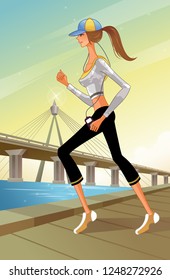 Woman listening to music while jogging