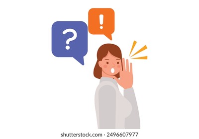 Woman listening to rumors gossip. Character vector design. Flat illustration style.