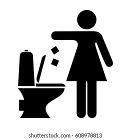 Woman littering in toilet sign vector illustration isolated on white background