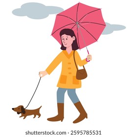 Woman with a little dog vector flat style cartoon illustration