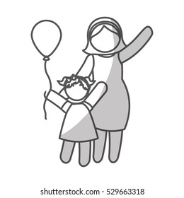 woman and little girl with balloon icon over white background. pictogram design. vector illustration