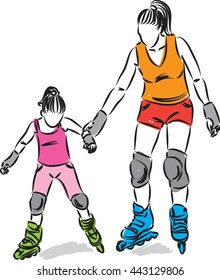 woman and little girl with roller skates