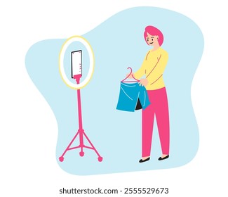 A Woman Livestreaming to sell her product Illustration