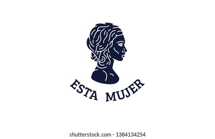 Woman logo concept. Female portrait, bust. Beautiful branding template. Simple modern design. Black, dark blue color. Isolated on a white background. Flat style vector illustration.