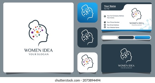 Woman logo with creative idea concept premium vector Premium Vector