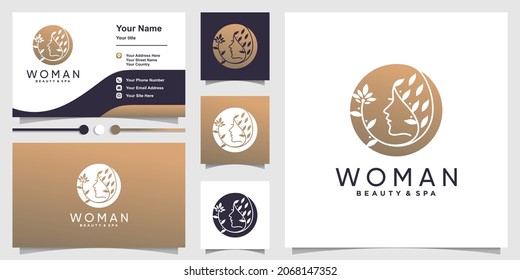 Woman logo with creative unique style Premium Vector