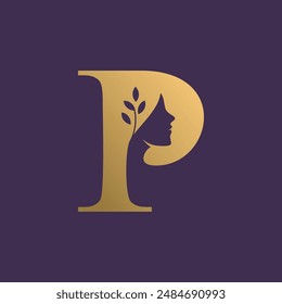 Woman logo design element with creative letter P concept vector idea 