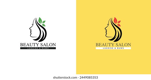  Woman logo with modern beauty style and business card design, natural beauty Premium Vector. Print