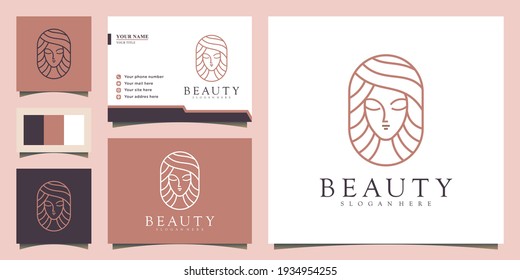 Woman logo with modern line art style for beauty salon and business card design template. Premium Vector, part 1