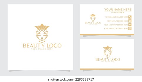 Woman logo with modern line art style for beauty salon and business card design template. Premium Vector, 