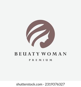 Woman logo with modern line art style for beauty salon design template. Premium Vector 
