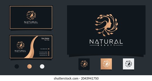 Woman logo with natural beauty style and business card design for beauty salon Premium Vector