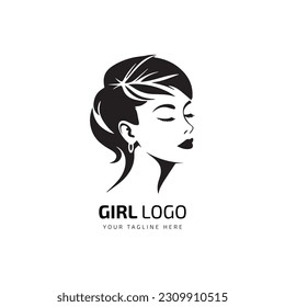 woman logo symbol design with beautiful woman portrait and Unique icon layout for beauty and business Vector