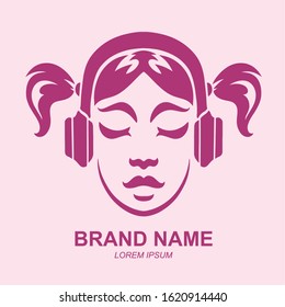 woman logo vector with earphone. eps format