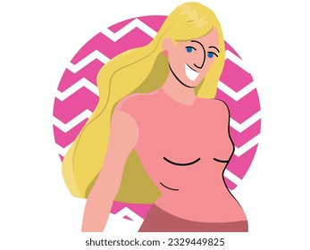 woman with long blonde hair and pink outfit. Pink fashion, blonde doll with pink clothes. vector illustration.