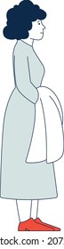 Woman in long dress standing. Waiting person concept