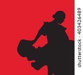 Woman in long dress stay in dancing pose. flamenco dancer, spanish. black silhouette Isolated on red background. Vector