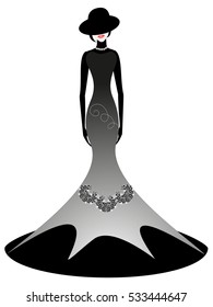 A woman in long evening dress.