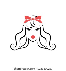 Woman with long hair. Avatar. Portrait. View front. Isolated vector illustration