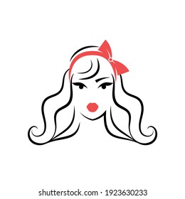 Woman with long hair. Avatar. Portrait. View front. Isolated vector illustration