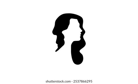 woman with long hair, black isolated silhouette