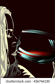 woman with long hair and closed eyes drinking wine