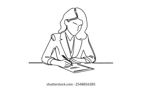 A woman with long hair is drawing on a piece of paper with a pencil.