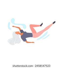 Woman with long hair falling down, waving arms in fear and despair vector illustration