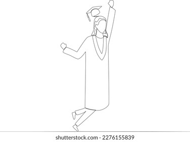 A woman with long hair finished her diploma. Graduation one-line drawing