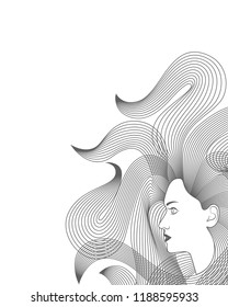 Woman with long hair icon. Women with flowing hair isolated symbol on white background. Graphic image. Vector illustrati 