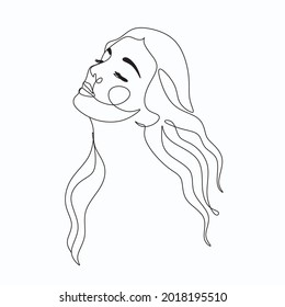 Woman Long Hair Line Art. Minimal Hair Dresser Logo. Beauty Salon Vector One Line