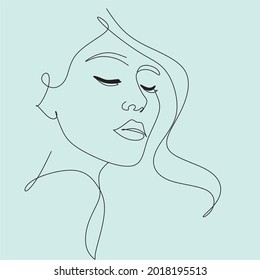 Woman Long Hair Line Art. Minimal Hair Dresser Logo. Beauty Salon Vector One Line