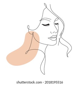 Woman Long Hair Line Art. Minimal Hair Dresser Logo. Beauty Salon Vector One Line