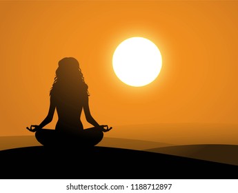 Woman with long hair meditation vector illustration