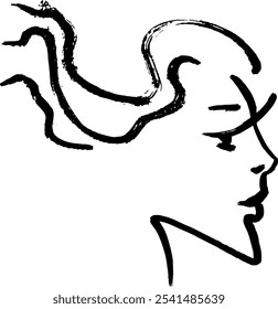 Woman with Long Hair in Profile Hand Drawn Sketch Illustration