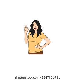 a woman with long hair is saying okay