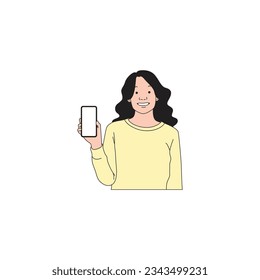 a woman with long hair is showing her cell phone