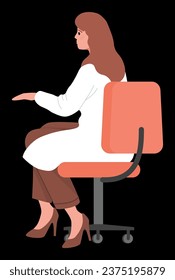 woman with long hair sitting on a chair