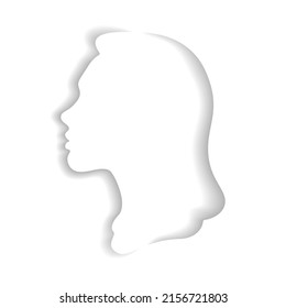 Mujer con pelo largo.Estilo de corte de papel.Silhouette de cara.Retrato de perfil de un personaje femenino.Silhouette de origami.Ilustración de papel de artesanía.Sombras de perfil sobre un fondo blanco. 