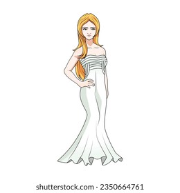 woman in long party dress cartoon character