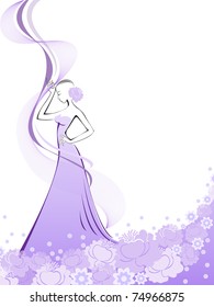 woman in a long purple flower dress