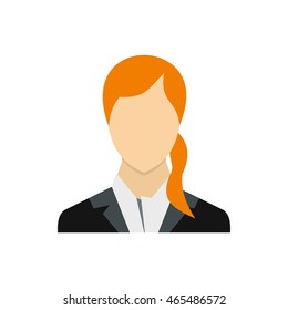 Woman with long red hair icon in flat style on a white background