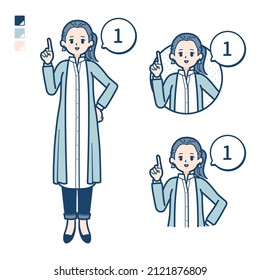 A woman in a long shirt with Counting as 1 images.It's vector art so it's easy to edit.