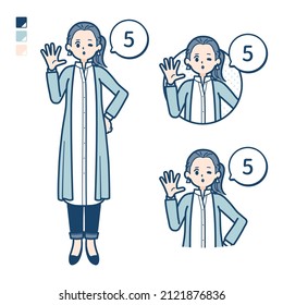 A woman in a long shirt with Counting as 5 images.It's vector art so it's easy to edit.