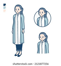 A woman in a long shirt with Looking sideways images.It's vector art so it's easy to edit.