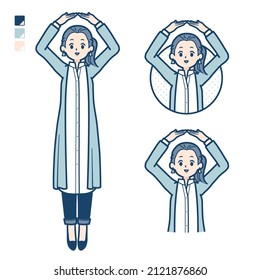 A woman in a long shirt with Making a circle with arms images.It's vector art so it's easy to edit.