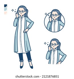 A woman in a long shirt with Wearing glasses images.It's vector art so it's easy to edit.