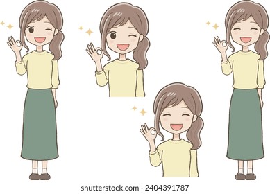 Woman in Long Skirt Giving a Wink and OK Sign