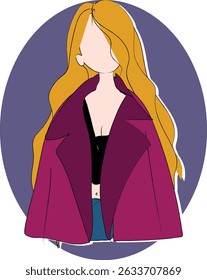 a woman with long, wavy blonde hair, wearing a dark purple jacket or coat over a black top. can be used as profile picture or avatar, commonly used on social media or in digital interfaces.
