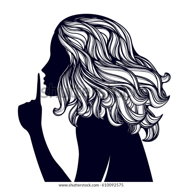 Woman Long Wavy Hair Making Silence Stock Vector Royalty Free